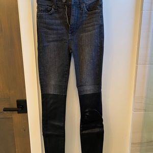 7 For All Mankind Super Skinny Dark Jeans with Leather Bottom